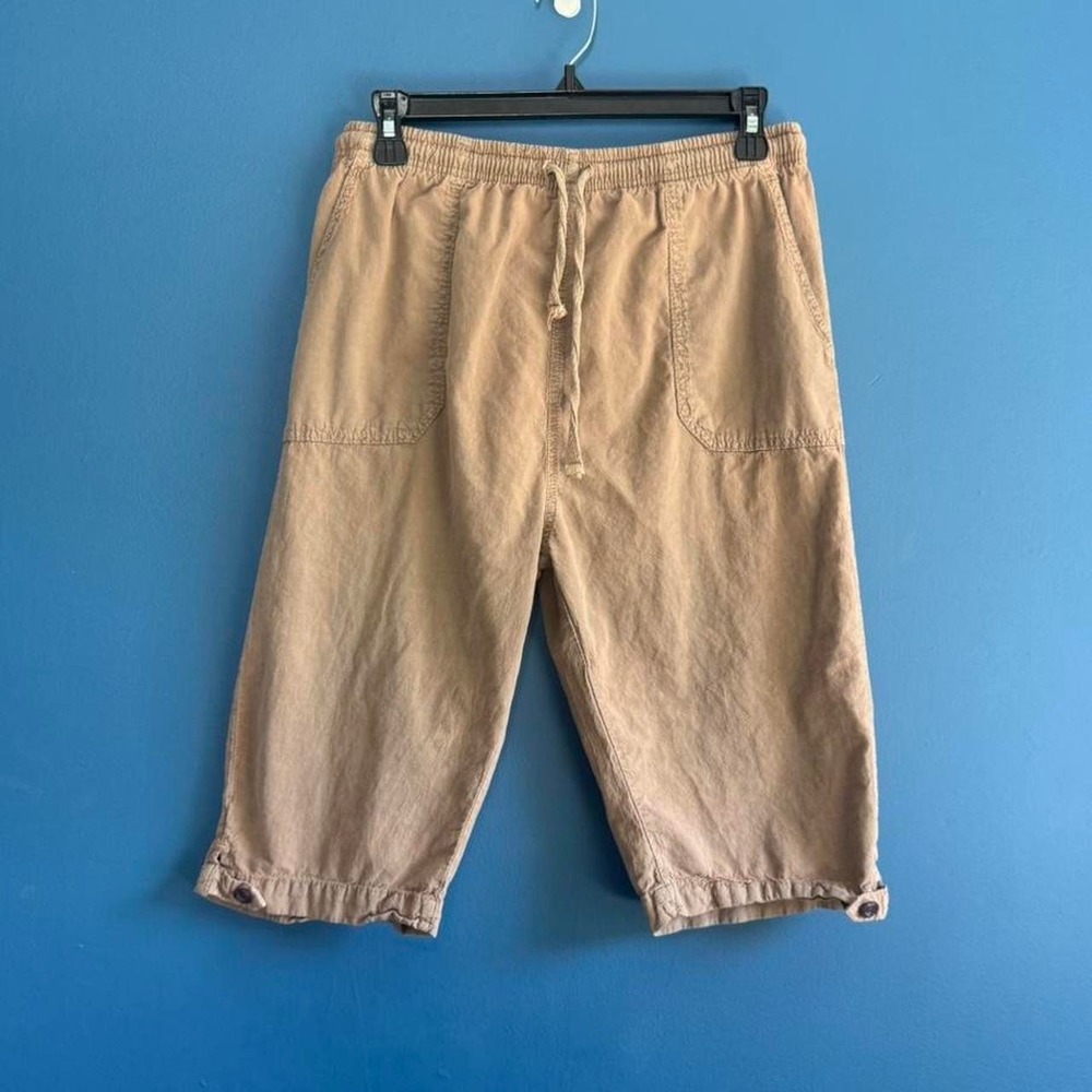 Vintage Brown Capri Pants Women's Size Medium Regton USA Tan Drawstring Cotton